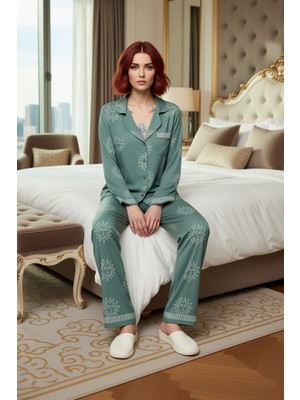 Ersefa Kadın Güneş Baskılı Gömlek ve Pantolon Pijama Takımı Fonksiyonel Dayanıklı Kaliteli Modern