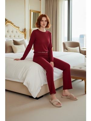 Ersefa Kadın Kaşkorse Pijama Takımı Bisiklet Yaka Uzun Kollu Fonksiyonel Dayanıklı Kaliteli Rahat