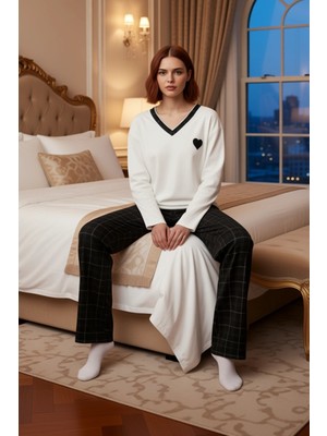 Ersefa Kadın Kalpli Ekose Detaylı Pijama Takımı Fonksiyonel Dayanıklı Kaliteli Konforlu Estetik Şık