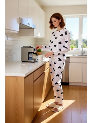 FRM Kadin Kalpli Pijama Takımı Bisiklet Yaka Uzun Kollu Pantu Fonksiyonel Dayanıklı Kaliteli Şık