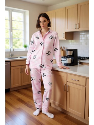 FRM Kadın Kışlık Polar Pijama Takımı Sevimli Panda Baskılı Fonksiyonel Dayanıklı Kaliteli Spor