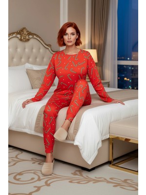 Ersefa Kadın Yılbaşı Desenli Örme Pijama Takımı Fonksiyonel Dayanıklı Kaliteli Konforlu Estetik Şık