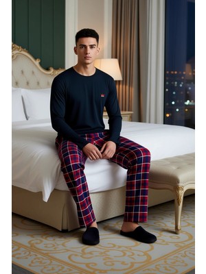 Ersefa Erkek Kareli Pijama Takımı Bisiklet Yaka Sweatshirt Pantolon Fonksiyonel Dayanıklı Estetik