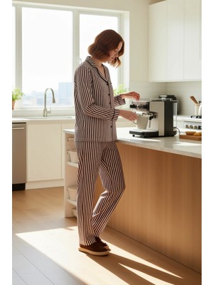 FRM Kadın Çizgili Ev Giyim Pijama Seti Fonksiyonel Dayanıklı Kaliteli Konforlu Estetik Premium