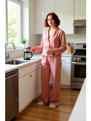 FRM Kadın Kalpli Viskon Pijama Takımı Fonksiyonel Dayanıklı Kaliteli Konforlu Estetik Premium Şık