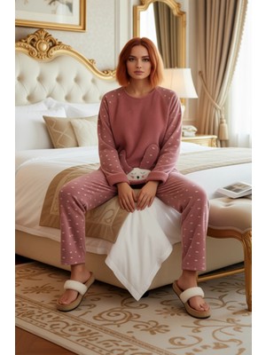 Ersefa Kadın Polar Tavşan Desenli Kışlık Pijama Takımı Fonksiyonel Dayanıklı Kaliteli Konforlu Şık