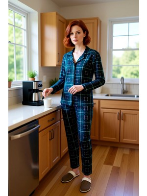 FRM Kadin Kirmizi Ekose Pijama Takımı Yumusak Fircali Kumas Fonksiyonel Dayanıklı Kaliteli Şık