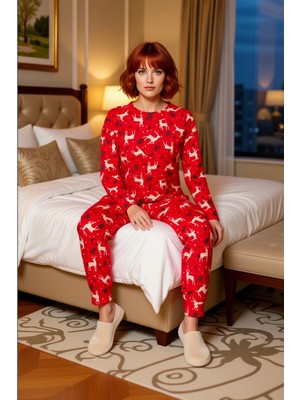 Ersefa Kadın Yılbaşı Desenli Örme Pijama Takımı Fonksiyonel Dayanıklı Kaliteli Konforlu Estetik Şık