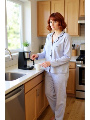 FRM Kadın Uzun Kollu Gömlek Yaka Pijama Takımı Cep ve Biye Detaylı Fonksiyonel Dayanıklı Rahat