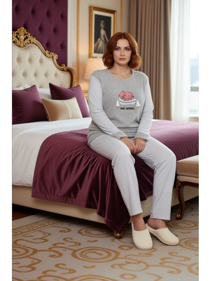 Ersefa Kadın Polar Pijama Takımı Kedi Baskılı Fonksiyonel Dayanıklı Kaliteli Konforlu Estetik Şık