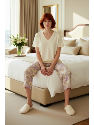 Ersefa Kadın Çiçek Desenli Kapri Pijama Takımı Fonksiyonel Dayanıklı Kaliteli Konforlu Estetik Şık