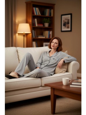 PayBuy Kadın Baskılı Gömlek Yaka Pijama Takımı Fonksiyonel Dayanıklı Kaliteli Konforlu Estetik Şık