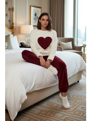 Ersefa Kadın Kalp Baskılı Wellsoft Pijama Takımı Fonksiyonel Dayanıklı Kaliteli Konforlu Estetik Şık