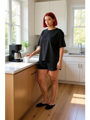 FRM Kadın Pamuklu Bisiklet Yaka Kısa Kollu Pijama Takımı Fonksiyonel Dayanıklı Kaliteli Modern