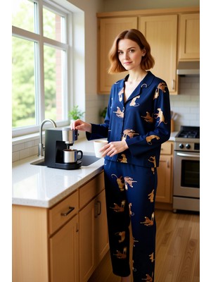 FRM Kaplan Baskılı Uzun Kollu Pijama Takımı Kadın Fonksiyonel Dayanıklı Kaliteli Konforlu Spor