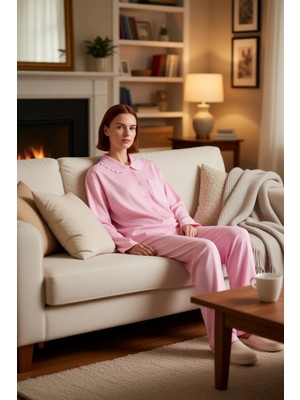 PayBuy Kadın Mürdüm Düz Dokuma Viskon Gömlek Pantolon Pijama Takımı Fonksiyonel Dayanıklı Estetik