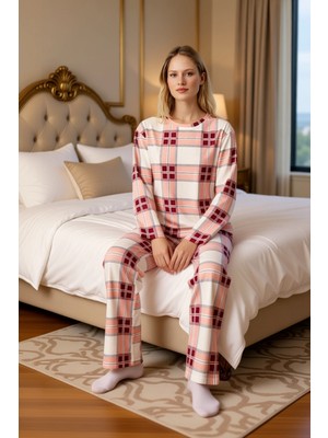 Ersefa Kadın Ekose Desenli Uzun Kollu Pijama Takımı Fonksiyonel Dayanıklı Kaliteli Konforlu Rahat