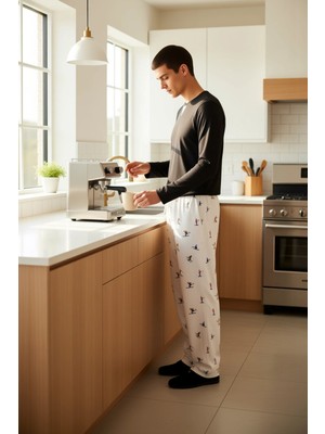 FRM Unisex Bisiklet Yaka Waffle Pijama Takımı Kayak Desenli Pantolon Fonksiyonel Dayanıklı Şık