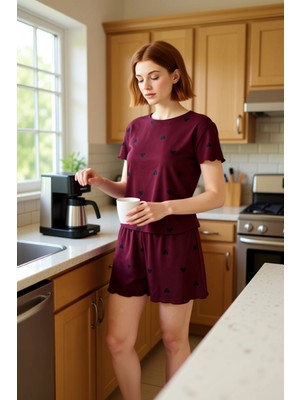 FRM Kadın Kalpli Baskılı Ev Giyim Pijama Takımı Fonksiyonel Dayanıklı Kaliteli Konforlu Modern