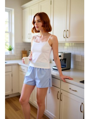 FRM Kadın Pamuk Elastan Fitilli Atlet Şort Pijama Takımı Ev Giyimi Konforlu Şıklık Fonksiyonel