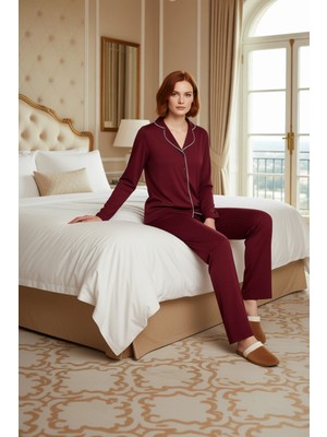 Ersefa Kadın Biye Detaylı Gömlek Pijama Takımı Fonksiyonel Dayanıklı Kaliteli Konforlu Estetik Şık