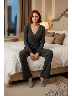 Ersefa Kadın Fitilli Bağlama Detaylı Kruvaze Ev Giyim Takımı Fonksiyonel Dayanıklı Kaliteli Rahat