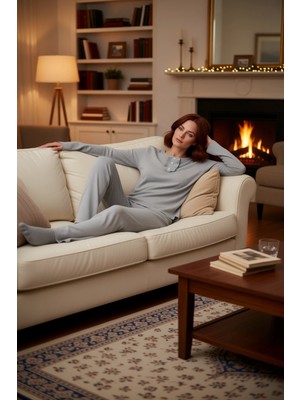 PayBuy Kadın Melanj Yarım Patlı Fırfırlı Fitilli Örme Pijama Takımı Fonksiyonel Dayanıklı Estetik