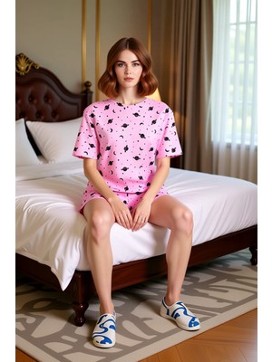 Ersefa Kadın Uzay Temalı Pijama Takımı Bisiklet Yaka Kısa Kollu Fonksiyonel Dayanıklı Kaliteli Şık