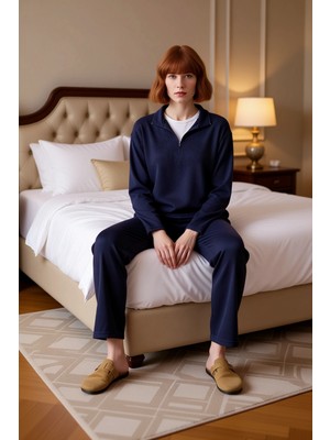 Ersefa Kadın Kiraz Desenli Fermuarlı Waffle Pijama Takımı Fonksiyonel Dayanıklı Kaliteli Konforlu