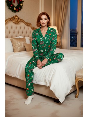 Ersefa Kadın Kışlık Yılbaşı Temalı Pijama Takımı Fonksiyonel Dayanıklı Kaliteli Konforlu Estetik Şık