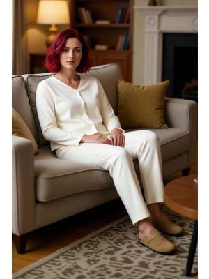 PayBuy Kadın Gömlek Yaka Fitilli Örme Lounge Takımı Fonksiyonel Dayanıklı Kaliteli Konforlu Rahat