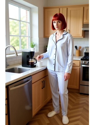FRM Kadın Çizgili Pijama Takımı Ceket Yaka Uzun Kollu Lounge Fonksiyonel Dayanıklı Kaliteli Şık