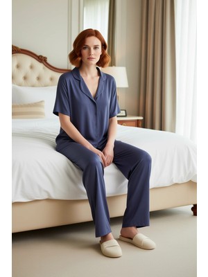 Ersefa Kadın Rahat Kalıp Viskon Pijama Takımı Fonksiyonel Dayanıklı Kaliteli Konforlu Estetik Şık