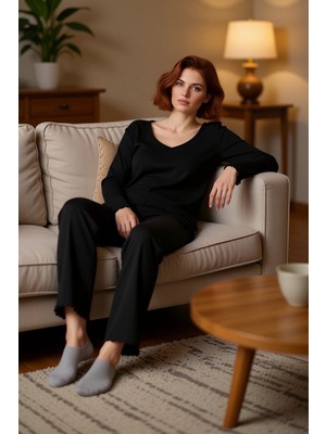 PayBuy Kadın V Yaka Fitilli Örme Pijama Takımı Fonksiyonel Dayanıklı Kaliteli Konforlu Estetik Şık