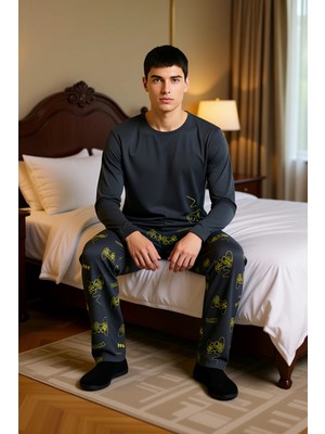 Ersefa Erkek Oyun Baskılı Bisiklet Yaka Uzun Kollu Pijama Fonksiyonel Dayanıklı Kaliteli Konforlu