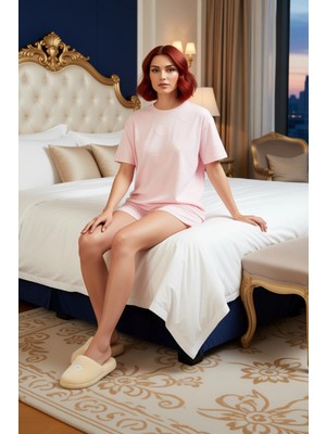 Ersefa Kadın Kalpli Ev Giyim Takımı Bisiklet Yaka Kisa Kollu Fonksiyonel Dayanıklı Kaliteli Rahat