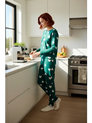 FRM Kadin Kalpli Pijama Takımı Bisiklet Yaka Uzun Kollu Pantu Fonksiyonel Dayanıklı Kaliteli Şık