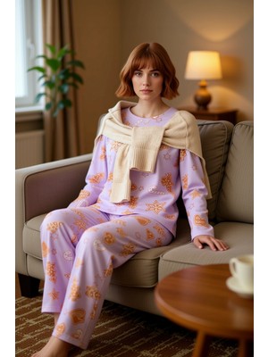 PayBuy Kadın Lila Yılbaşı Temalı Pamuklu Pijama Takımı Fonksiyonel Dayanıklı Kaliteli Konforlu Şık