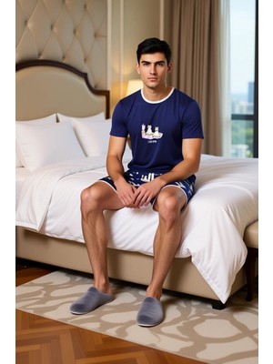 Ersefa Erkek Kedi Desenli Pamuklu Yazlık Pijama Takımı Fonksiyonel Dayanıklı Kaliteli Konforlu Şık