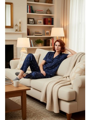 PayBuy Kadın Kalp Desenli Gömlek ve Pantolon Pijama Takımı Fonksiyonel Dayanıklı Kaliteli Estetik