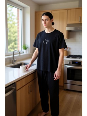 FRM Unisex Bisiklet Yaka Nakışlı Pijama Takımı Fonksiyonel Dayanıklı Kaliteli Konforlu Estetik