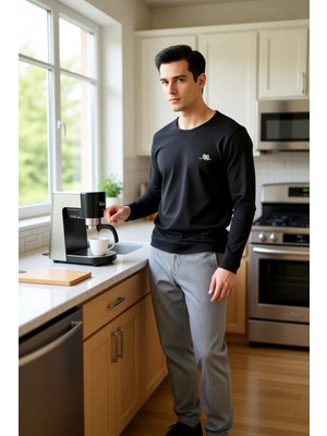 FRM Erkek Bisiklet Yaka Nakışlı Çizgili Pijama Takımı Fonksiyonel Dayanıklı Kaliteli Konforlu Şık