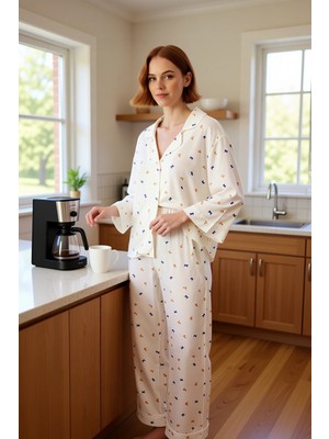FRM Kadın Viskoz Dokuma Baskılı Lounge Pijama Takımı Fonksiyonel Dayanıklı Kaliteli Konforlu Şık