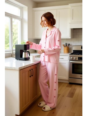 FRM Kadın Nakışlı Gömlek Pantolon Ev Giyim Takımı Fonksiyonel Dayanıklı Kaliteli Konforlu Spor