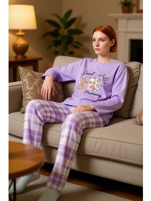 PayBuy Kadin Ayicikli Kis Temali Pijama Takımı Fonksiyonel Dayanıklı Kaliteli Konforlu Estetik Şık