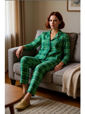 PayBuy Kadın Ekose Gömlek Yaka Pijama Takımı Fonksiyonel Dayanıklı Kaliteli Konforlu Estetik Spor