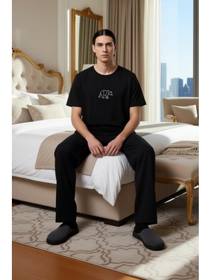 Ersefa Kadın Bisiklet Yaka Nakışlı Pijama Takımı Fonksiyonel Dayanıklı Kaliteli Konforlu Estetik Şık