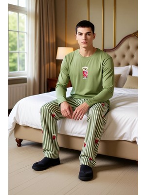 Ersefa Erkek Çizgili Ayıcıklı Ev Giyim Takımı Bisiklet Yaka Fonksiyonel Dayanıklı Kaliteli Modern