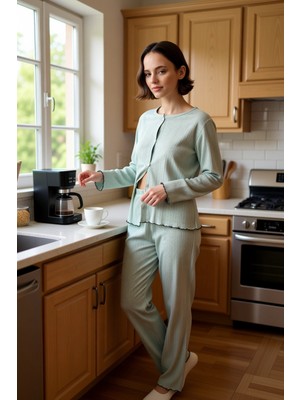 FRM Kadın Pastel Fitilli Pijama Takımı Hırkalı Fonksiyonel Dayanıklı Kaliteli Konforlu Estetik