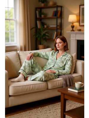 PayBuy Kadın Çiçekli Gömlek Yaka Uzun Kollu Pijama Takımı Fonksiyonel Dayanıklı Kaliteli Konforlu